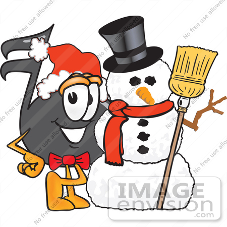#33399 Clip Art Graphic of a Semiquaver Music Note Mascot Cartoon Character With a Snowman on Christmas by toons4biz