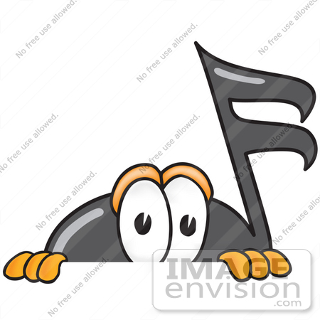 #33401 Clip Art Graphic of a Semiquaver Music Note Mascot Cartoon Character Peeking Over a Surface by toons4biz