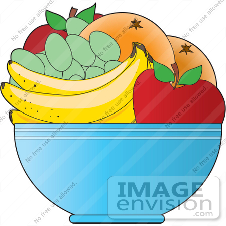 #33445 Clipart of a Fruit Bowl With Apples, Oranges, Green Grapes And Bananas On A Kitchen Counter by Maria Bell