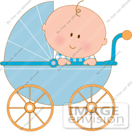 #33483 Clipart Of A Curious Baby Boy In A Blue Carriage, Peeking Over The Side by Maria Bell