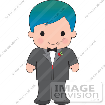 #33566 Clip Art Graphic of a Poppy Character Boy In A Tux With A Red Rose by Maria Bell