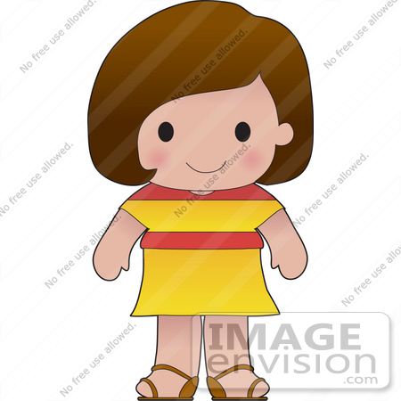 #33569 Clip Art Graphic of a Brunette Haired Poppy Character Of Spain, Wearing A Cultural Flag Outfit by Maria Bell