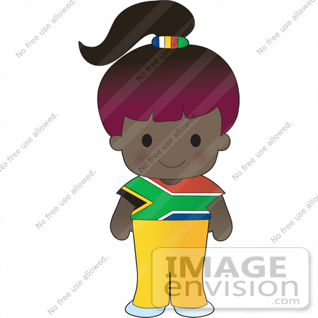 #33571 Clip Art Graphic of a Poppy Character Of South Africa, Wearing A Cultural Flag Outfit by Maria Bell