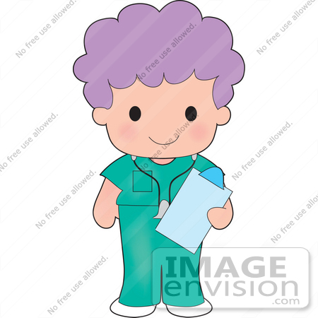 #33574 Clip Art Graphic of a Purple Haired Poppy Character In Nursing Scrubs by Maria Bell
