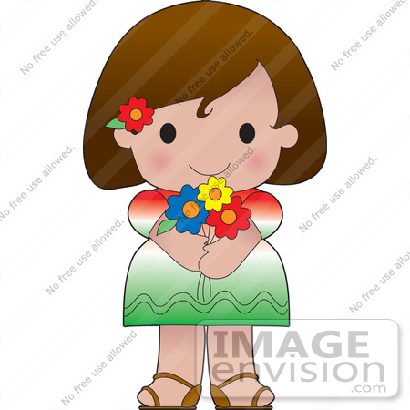 #33583 Clip Art Graphic of a Brunette Haired Poppy Character Of Mexico, Wearing A Cultural Flag Outfit by Maria Bell