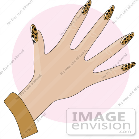 #33902 Clip Art Graphic of a Lady Showing Off Her Manicured Fingernails With Leopard Print Acrylic by Maria Bell