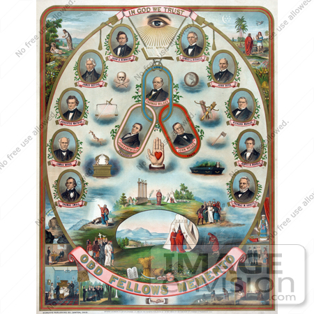 #33974 Stock Illustration Of The Odd Fellows Members With Biblical Scenes On The Odd Fellows Memento by JVPD