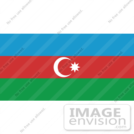 #34070 Clip Art Graphic of the Rub El Hizb Star On The Blue, Red, And Green Flag Of Azerbaijan by JVPD