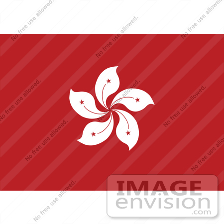 #34072 Clip Art Graphic of the White Bauhinia Blakeana Flower On The Red Flag Of Hong Kong, China by JVPD