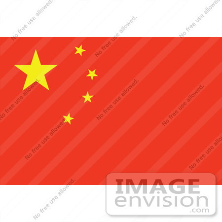 #34073 Clip Art Graphic of Five Yellow Stars Over Red On The Flag Of The People’s Republic Of China by JVPD
