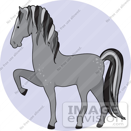 #34127 Clip Art Graphic of a Gray Dapple Horse Prancing by Maria Bell