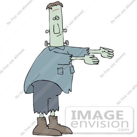 #34169 Clip Art Graphic of a Zombie Frankenstein Walking With His Arms Out by DJArt