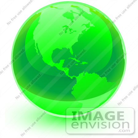 #34186 Clip Art Graphic of a Shiny Green World Globe With The American Continents by Jester Arts