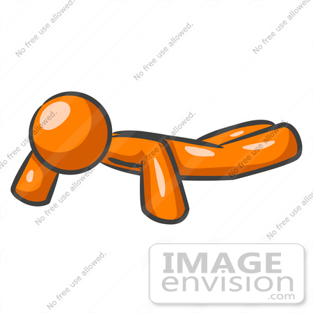 #34244 Clip Art Graphic of an Orange Guy Character Doing A Set Of Pushups In A Fitness Gym by Jester Arts