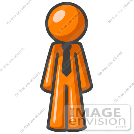 #34284 Clip Art Graphic of an Orange Guy Character In A Business Tie, Standing Tall And Facing Front by Jester Arts