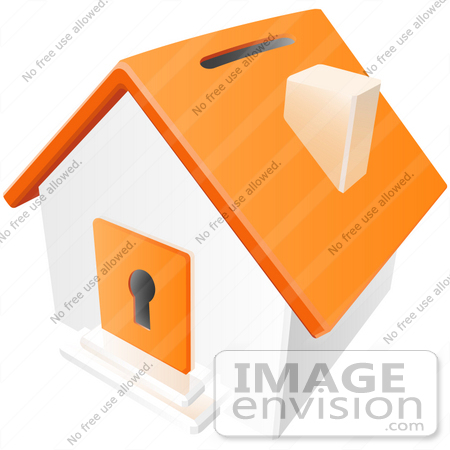 #34433 Clip Art Graphic of an Orange Home With A Keyhole And Coin Slot by Jester Arts