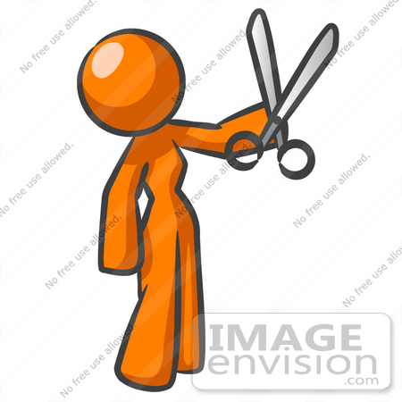 #34436 Clip Art Graphic of an Orange Woman Character Holding A Pair Of Scissors by Jester Arts