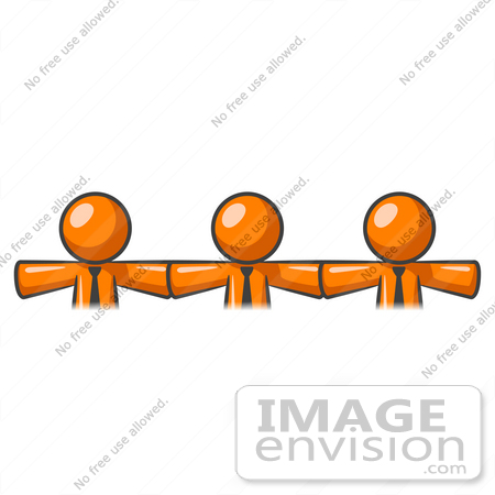 #34459 Clip Art Graphic of Orange Guy Characters Linking Together And Holding Hands by Jester Arts