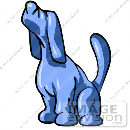#34499 Clip Art Graphic of a Blue Hound Dog Howling Or Sniffing by Jester Arts