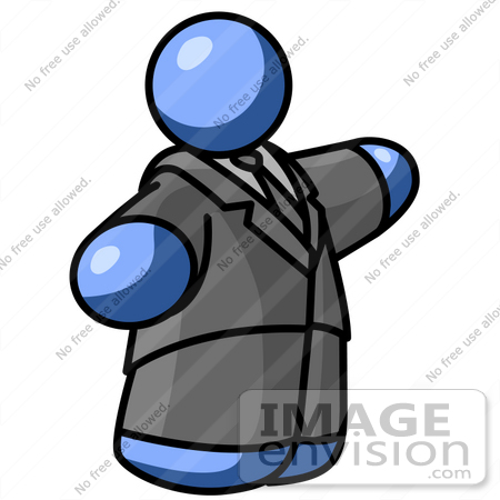 #34529 Clip Art Graphic of a Fat Blue Guy Character In A Suit by Jester Arts