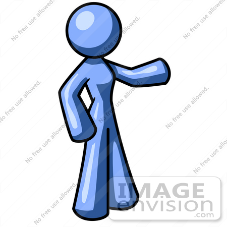 #34549 Clip Art Graphic of a Blue Woman Character Standing And Pointing by Jester Arts