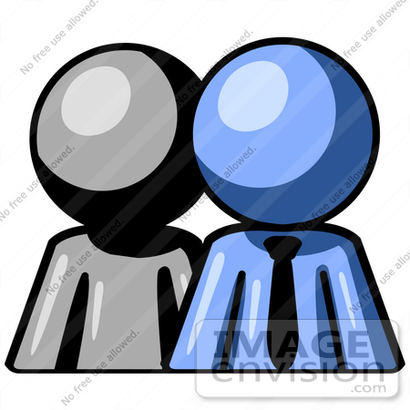 #34560 Clip Art Graphic of a Blue Guy Character Standing In Front Of His Employee by Jester Arts
