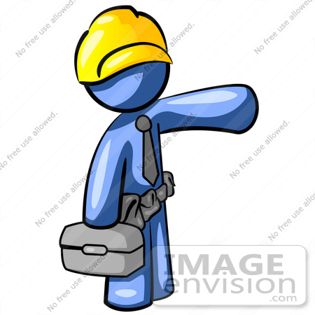 #34604 Clip Art Graphic of a Blue Guy Character Construction Worker by Jester Arts