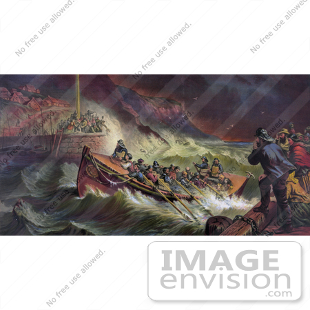 #34620 Stock Illustration Of People Hollering At Their Loved Ones On A Rescue Boat, Survivors Of A Storm At Sea by JVPD