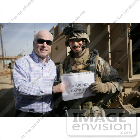 #35222 Stock Photo of Senator John S. Mccain Standing With U.S. Marine Corps Maj. Gordon Hilbun by JVPD
