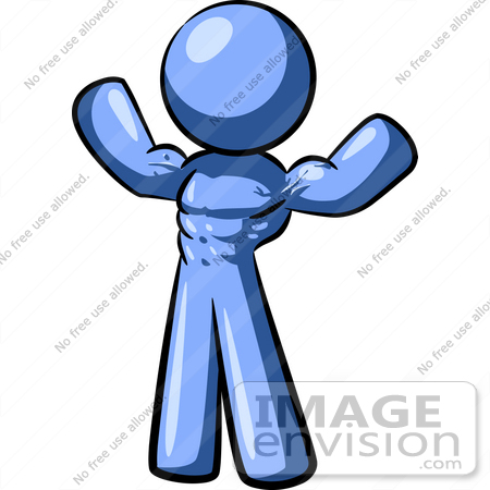 #35456 Clip Art Graphic of a Blue Guy Character Showing His Ripped Body by Jester Arts