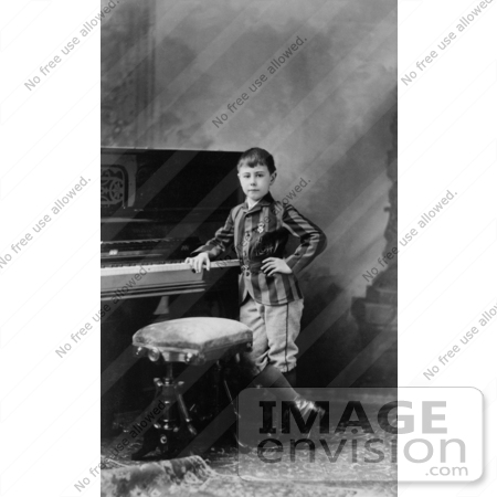 #35677 Stock Photo Of The Child Prodigy Pianist And Composer, Josef Kazimierz Hofmann, Posting By His Piano by JVPD