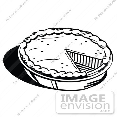 #35714 Clip Art Graphic of a Black And White Pumpkin Or Apple Pie Missing A Slice by Andy Nortnik