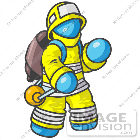 #35806 Clip Art Graphic of a Sky Blue Guy Character Fireman by Jester Arts