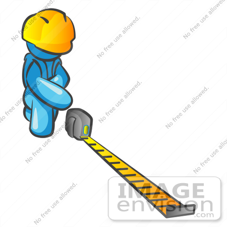 #35812 Clip Art Graphic of a Sky Blue Guy Character Measuring by Jester Arts