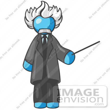 #35814 Clip Art Graphic of a Sky Blue Guy Character as Einstein by Jester Arts