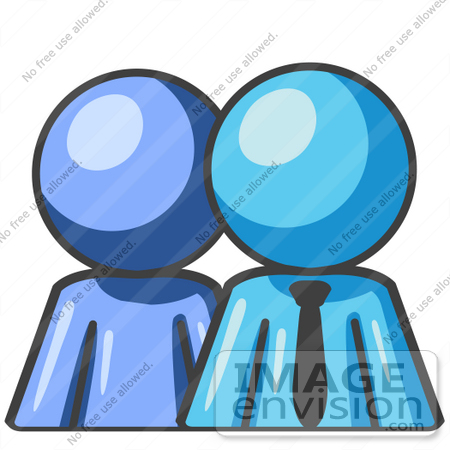 #35822 Clip Art Graphic of a Sky Blue Guy Character Boss With Employee by Jester Arts