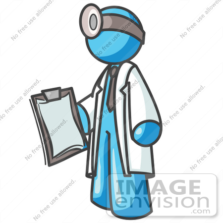 #35847 Clip Art Graphic of a Sky Blue Guy Character Doctor Carrying a Clipboard by Jester Arts