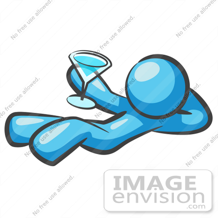 #35856 Clip Art Graphic of a Sky Blue Guy Character Drinking a Cocktail by Jester Arts