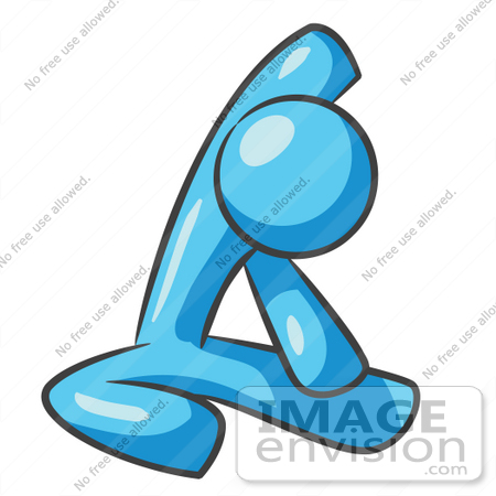 #35882 Clip Art Graphic of a Sky Blue Guy Character Stretching and Doing Yoga by Jester Arts