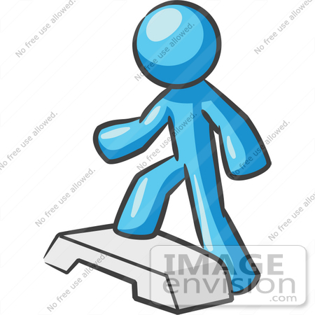 #35922 Clip Art Graphic of a Sky Blue Guy Character Stepping at the Gym by Jester Arts