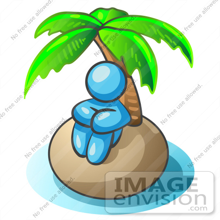 #35948 Clip Art Graphic of a Sky Blue Guy Character on an Island by Jester Arts