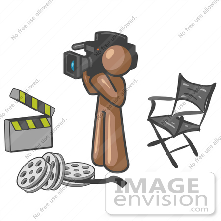 #36017 Clip Art Graphic of a Brown Guy Character Filming a Movie by Jester Arts