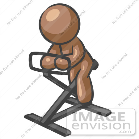 #36065 Clip Art Graphic of a Brown Guy Character Using a Stationary Bike by Jester Arts