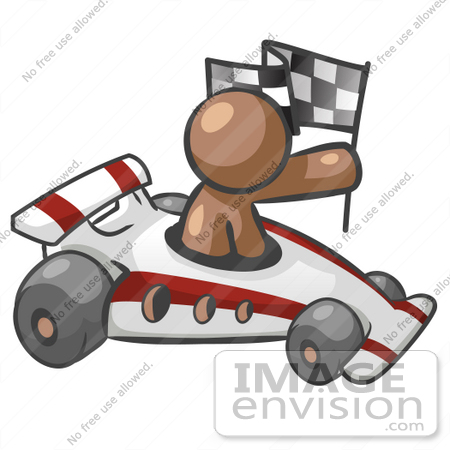 #36122 Clip Art Graphic of a Brown Guy Character Racing a Car by Jester Arts