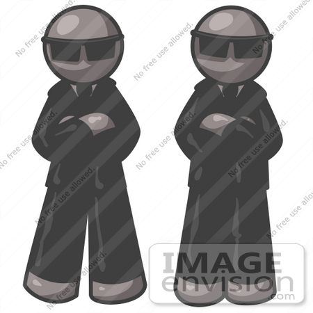 #36292 Clip Art Graphic of Grey Guy Characters Guarding a Door by Jester Arts