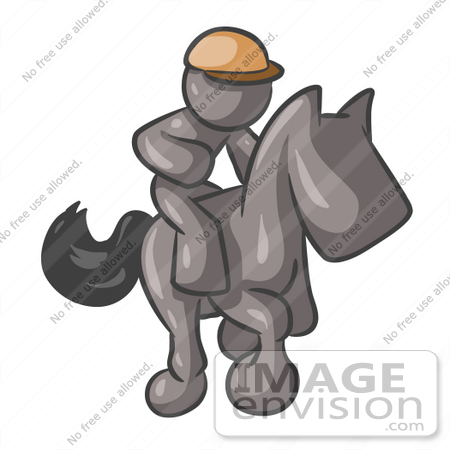 #36356 Clip Art Graphic of a Grey Guy Character Jockey on a Horse by Jester Arts