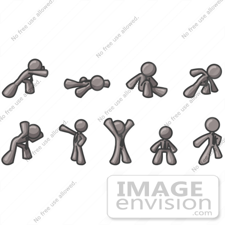 #36403 Clip Art Graphic of a Grey Guy Character in Different Poses by Jester Arts