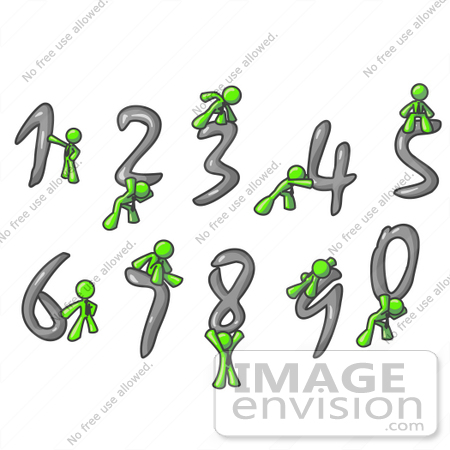 #36641 Clip Art Graphic of a Lime Green Guy Character With Numbers by Jester Arts