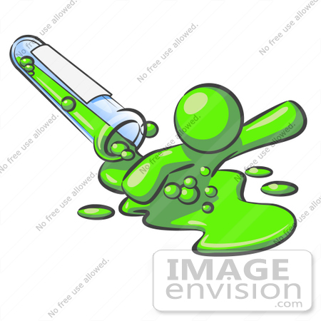 #36682 Clip Art Graphic of a Lime Green Guy Character Spilling From a Test Tube by Jester Arts