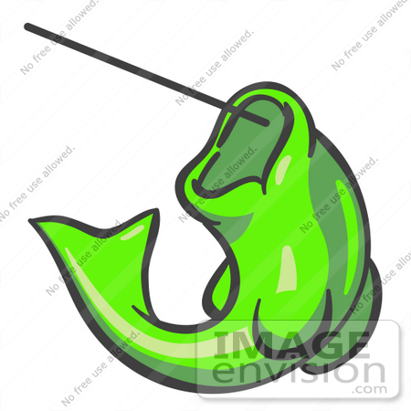 #36709 Clip Art Graphic of a Lime Green Fish on a Hook by Jester Arts